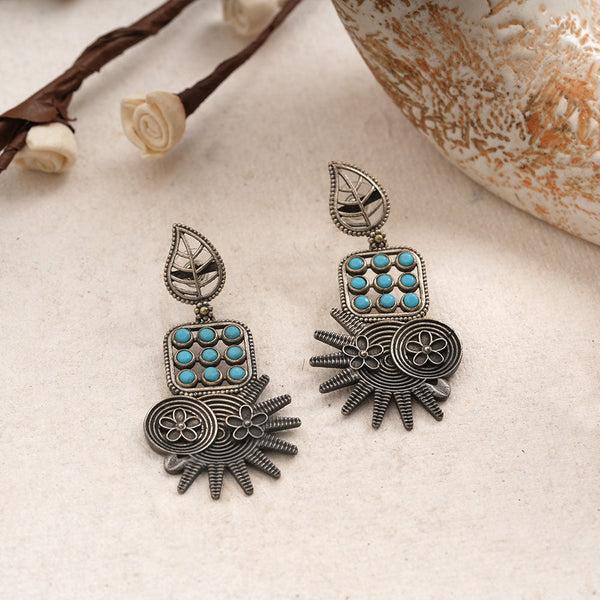 Pallavi- Silver Brss Oxidised Dangler Earrings (Sky Blue)