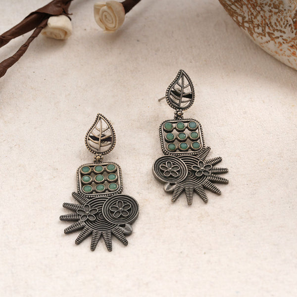 Pallavi- Silver Brss Oxidised Dangler Earrings (Mint)