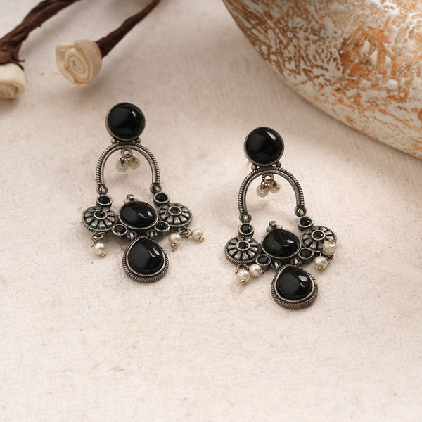 Rasdhara- Silver Brss Oxidised Dangler Earrings (Black)