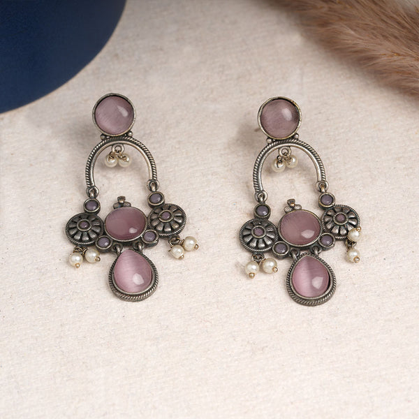 Rasdhara- Silver Brss Oxidised Dangler Earrings (Pink)