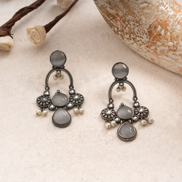 Rasdhara- Silver Brss Oxidised Dangler Earrings (Grey)