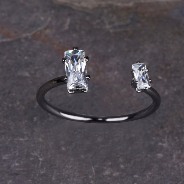 Astrisia- Stone Studded Blackmetal Rectangular Fancy Rings