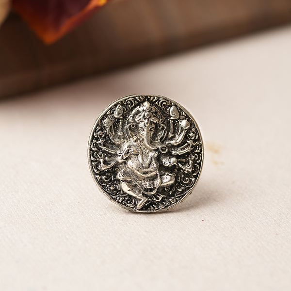 Ganesh Motif Round Brass adjustable Earrings