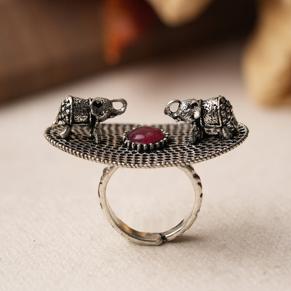Double Elephant Adjustable Brass Ring