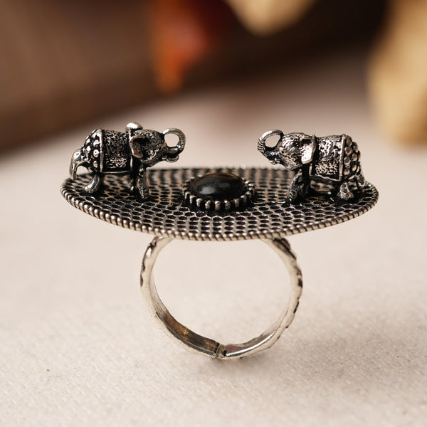 Double Elephant Adjustable Brass Ring