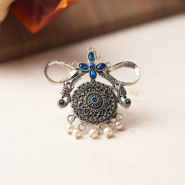 Anwita- Silver oxidised ring (Blue)