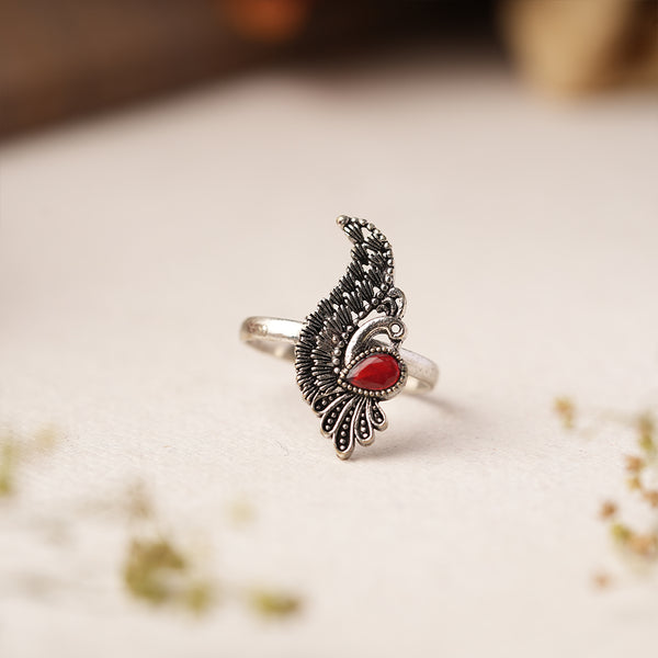 Peacock Shape Oxidised Ring