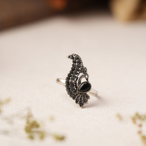 Peacock Shape Oxidised Ring