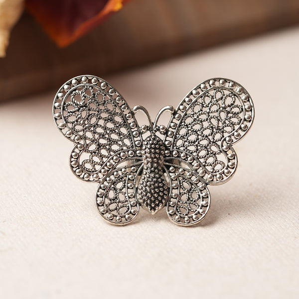 Oxidised Butterfly adjustable Ring