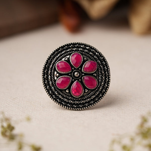 Rashmi- Silver oxidised ring (Red)