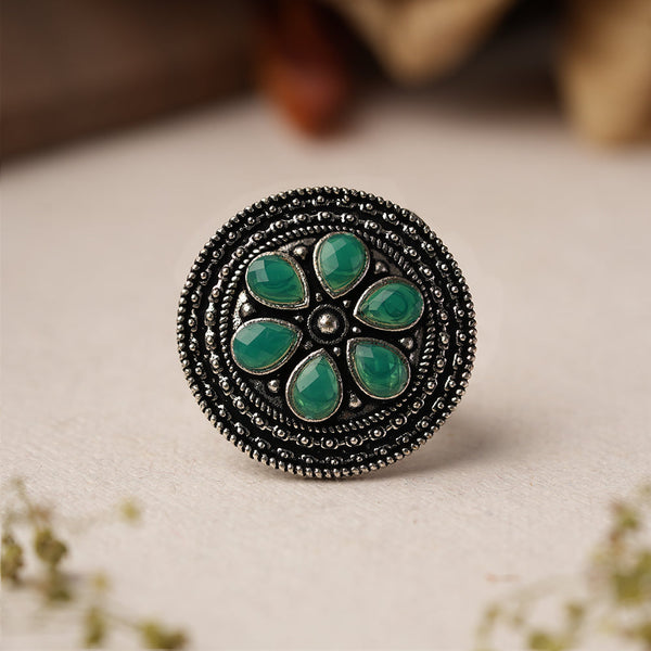 Rashmi- Silver oxidised ring (Green)