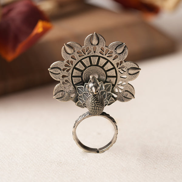 Peacock Antique Polish Brass Adjustable Ring