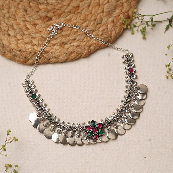 Red and Green stone Coin Brass Neckpiece