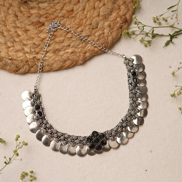 Black stone Brass Coin Neckpiece