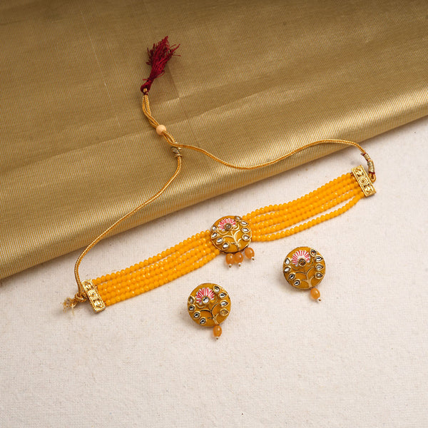 Indira- Stone Studded Hanging Pearl Beaded Neckpiece Set