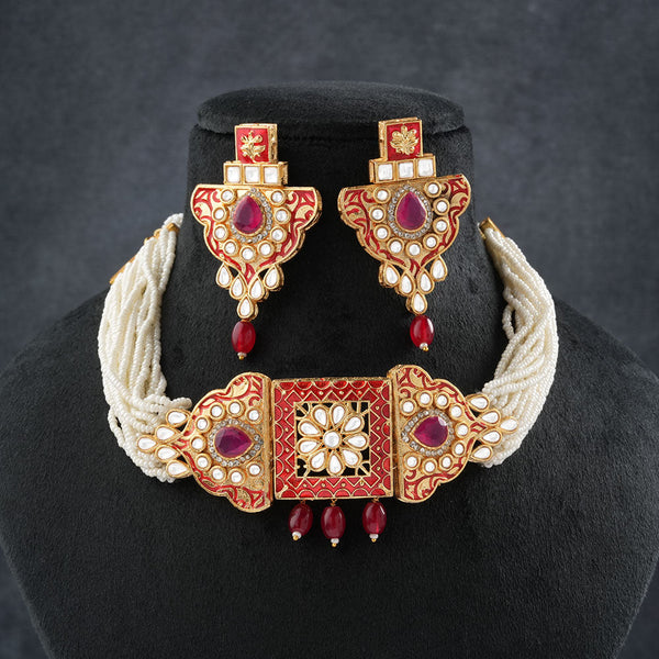 Anaira- Stone studded neckpiece set(Red)