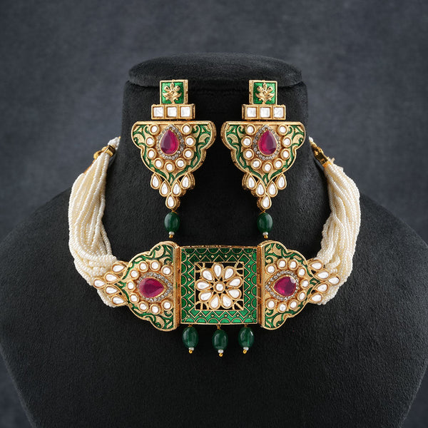 Anaira- Stone studded neckpiece set(Green)