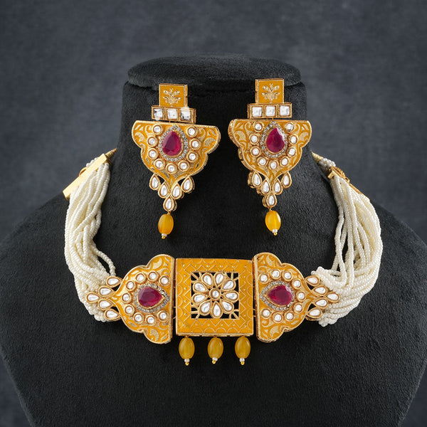Anaira- Stone studded neckpiece set(Yellow)