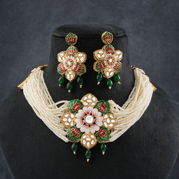Liyana- Stone studded Neckpiece set(Green)