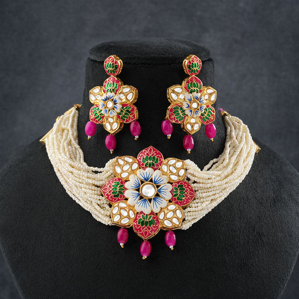 Liyana- Stone studded Neckpiece set(Baby Pink)