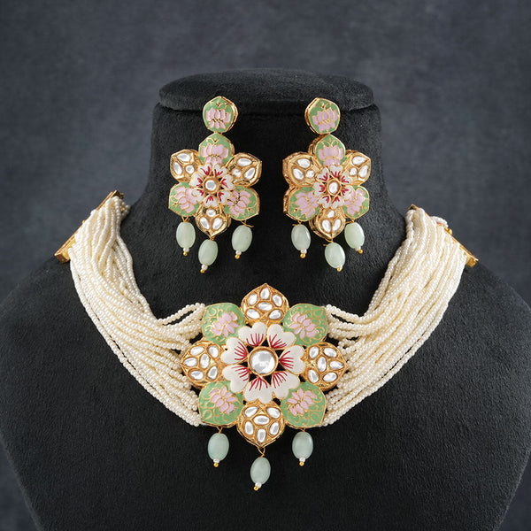 Liyana- Stone studded Neckpiece set (Parrot Green)