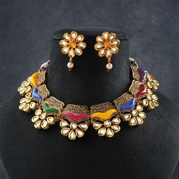 Viaa- Colorful stones Neckpiece set(Light Orange)