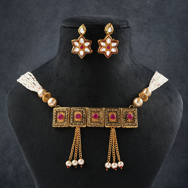 Prisha- Stone studded neckpiece set(Red)