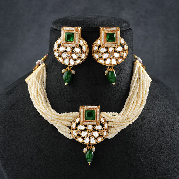 Veha- Stone studded Neckpiece set(Green)