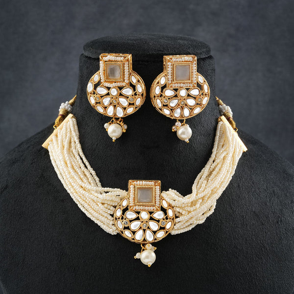 Veha- Stone studded Neckpiece set(White)