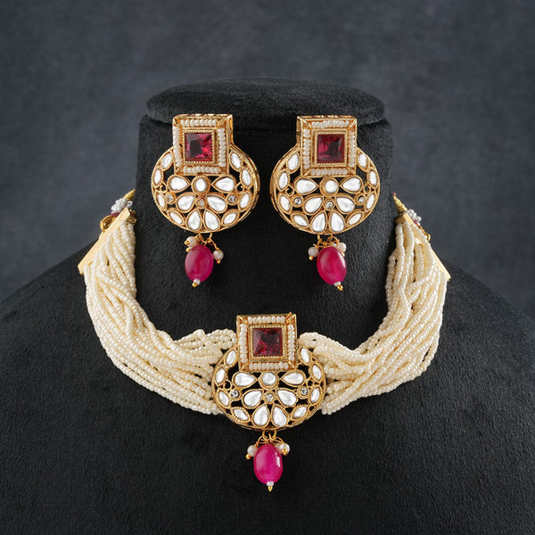 Veha- Stone studded Neckpiece set(Pink)