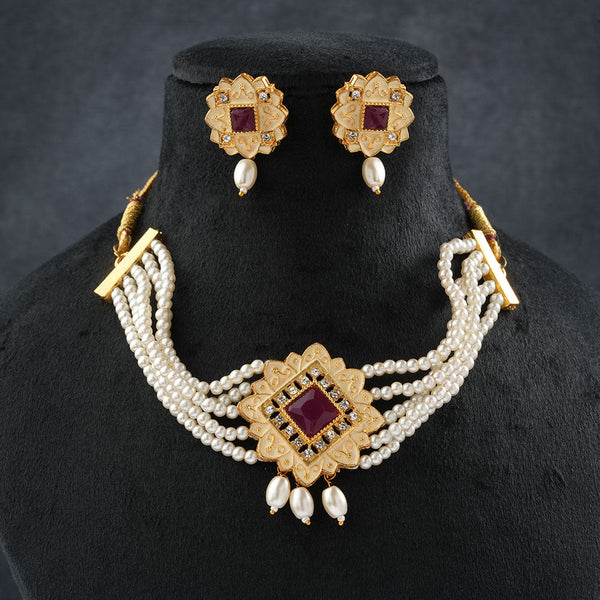 Iyana- Stone studded Neckpiece set(Red)