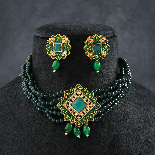Iyana- Stone studded Neckpiece set(Green)