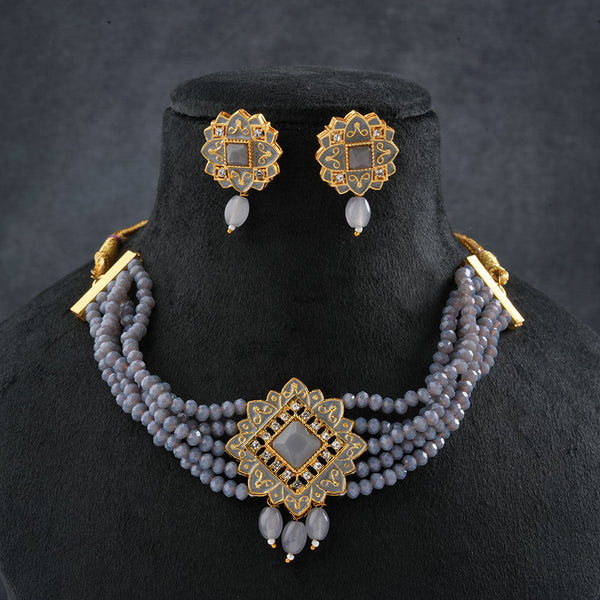 Iyana- Stone studded Neckpiece set(Gray)