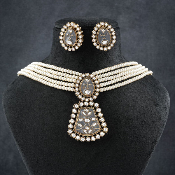 Ziva- Stone studded Neckpiece set (Gray)