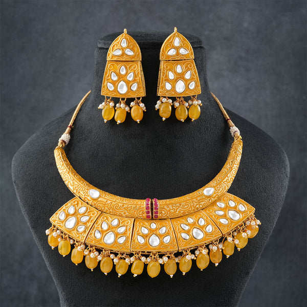 Leyara- Stone studded hanging pearls Neckpiece set