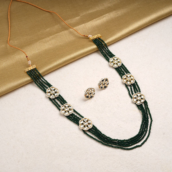Mridula- Stone studded Beaded Neckpiece Set(Green)