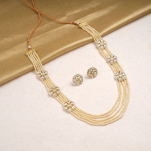 Mridula- Stone studded Beaded Neckpiece Set(White)