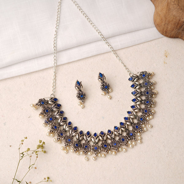 Blue Stone studded German Silver Neckpiece set