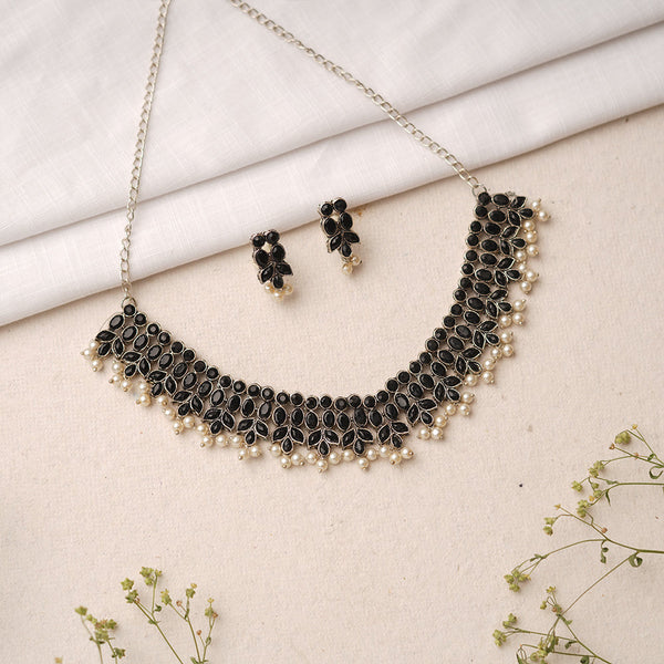 Sharany- Stone studded German Silver Neckpiece set(Black)