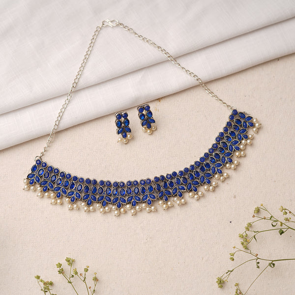 Blue Stone studded German Silver Neckpiece set