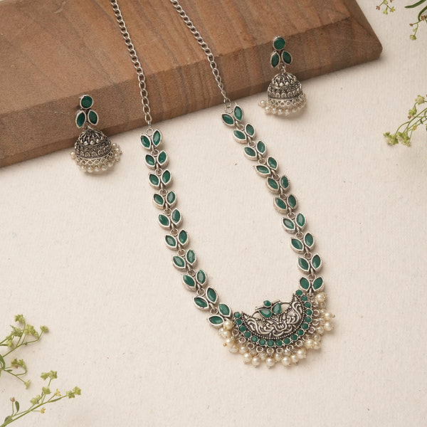 Green Stone studded German Silver Neckpiece set