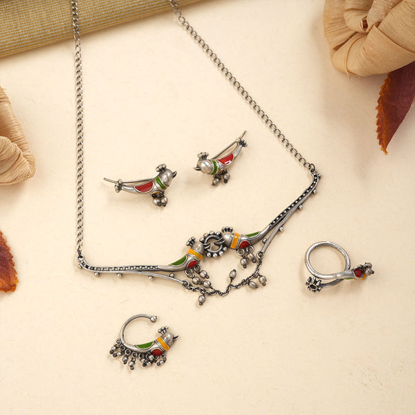 Oormika- Colorful oxidised Silver neckpiece set
