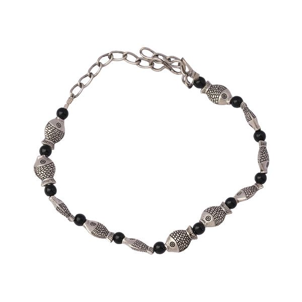 Black Beads studded Fish Charm Bracelet