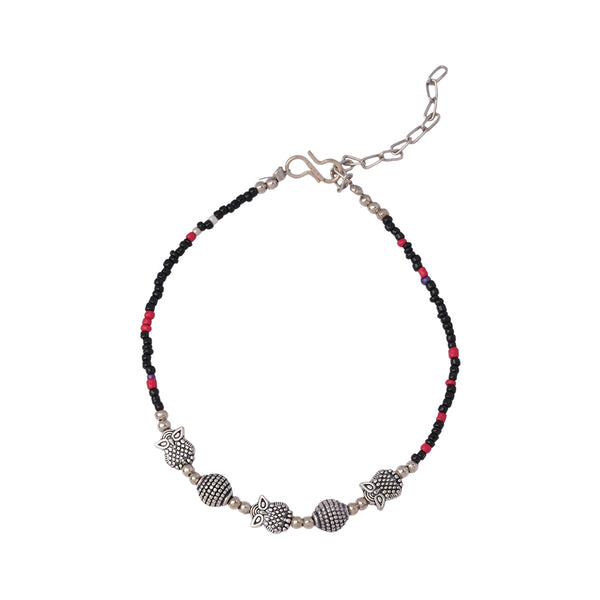 Owl shape round Oxidise Anklet