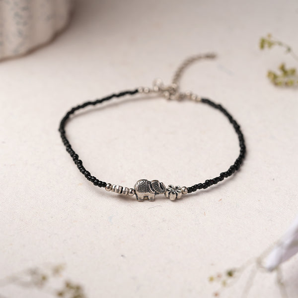 Elephant shape Oxidise Anklet