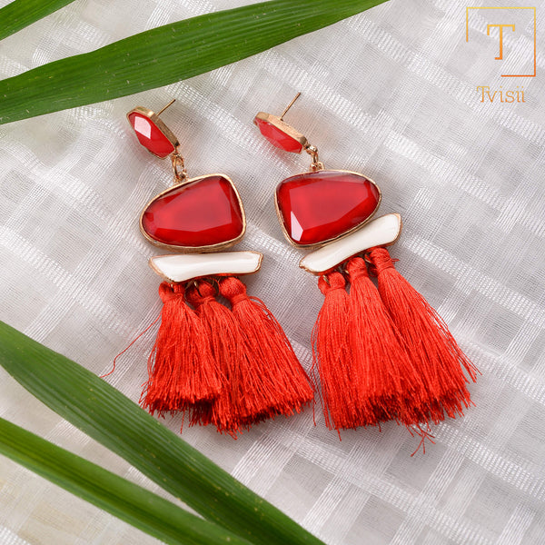 Fancy Red Tassel Earrings