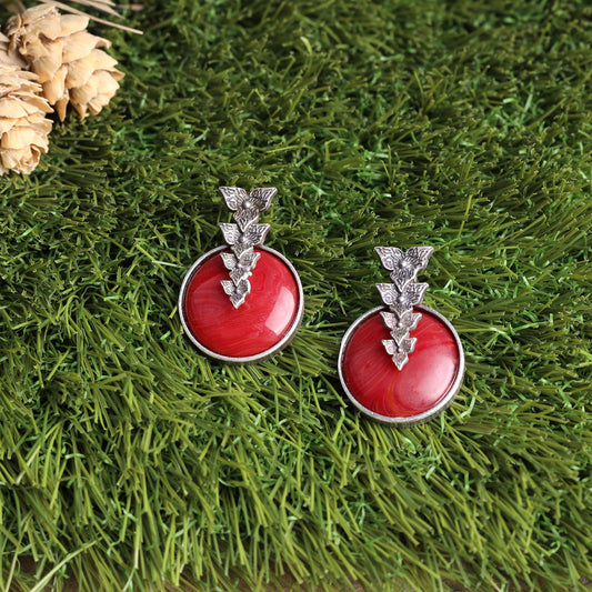 Red stone Studded Brass Danglers