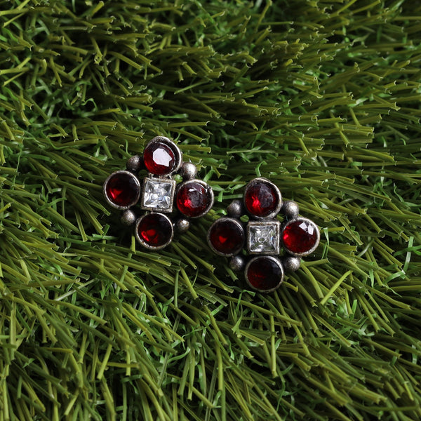 White and Red Stone Studded Studs