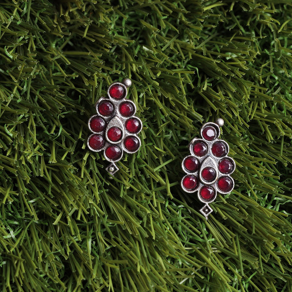 Red Stone Studded Brass Studs