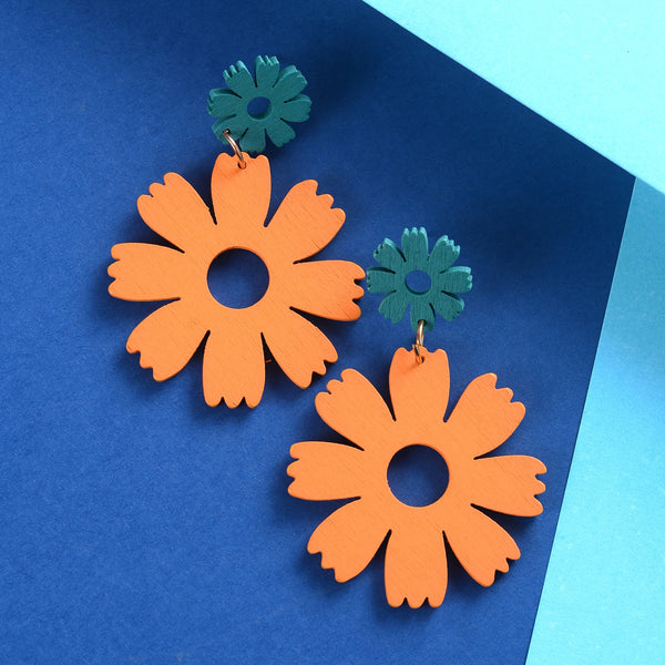 Orange Flowery  Earrings